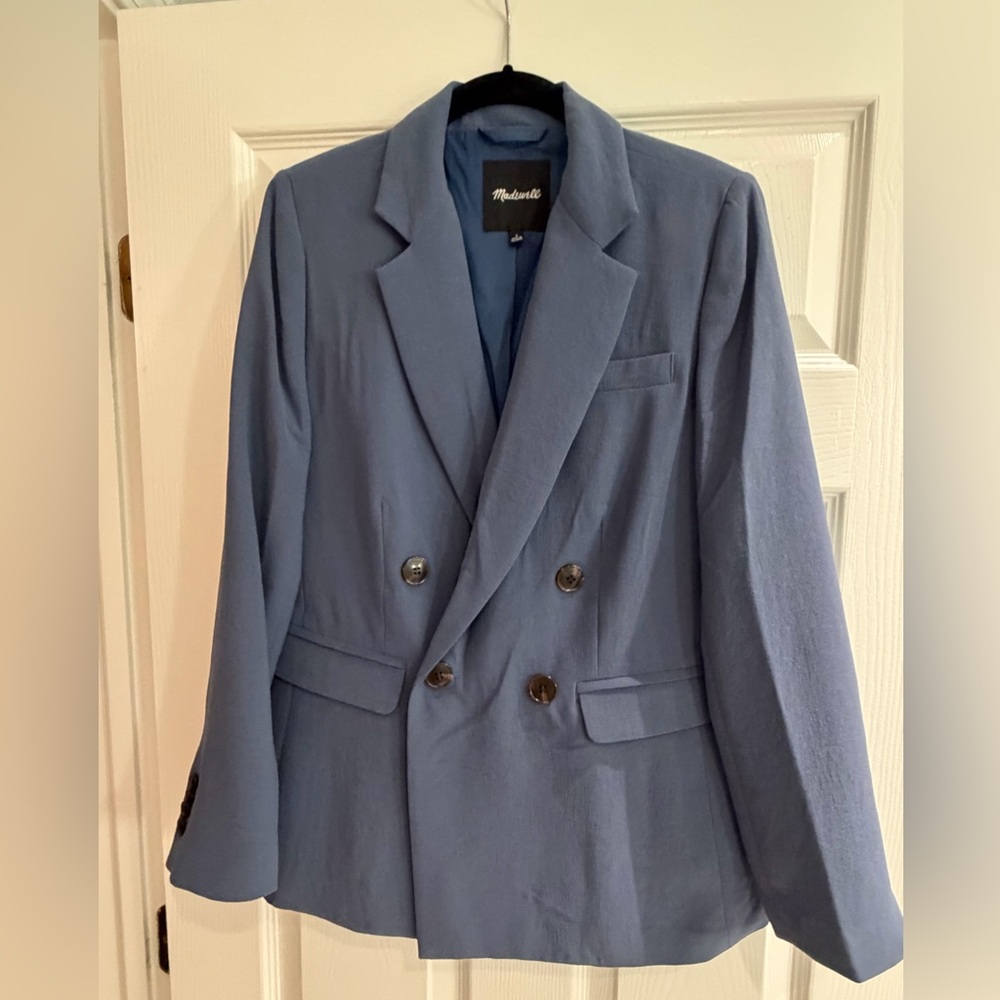Madewell double breasted steel blue blazer
